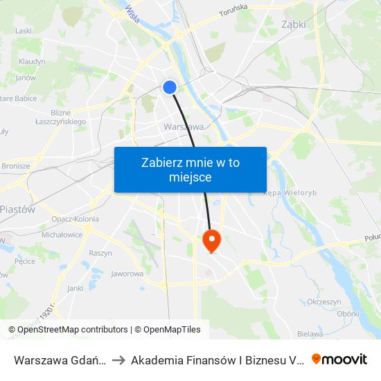 Warszawa Gdańska to Akademia Finansów I Biznesu Vistula map