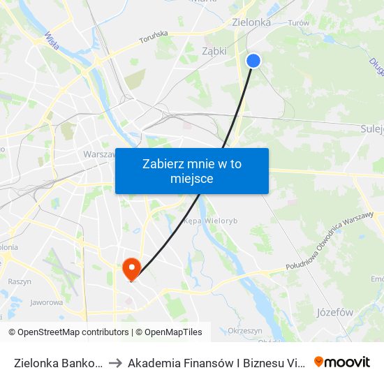 Zielonka Bankowa to Akademia Finansów I Biznesu Vistula map