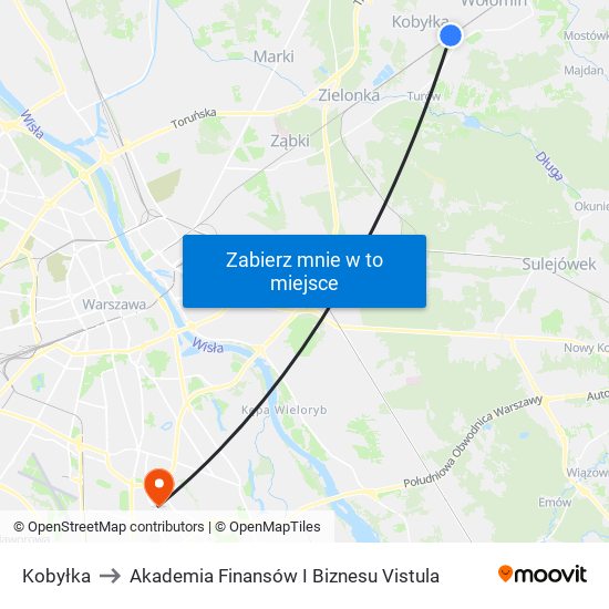 Kobyłka to Akademia Finansów I Biznesu Vistula map