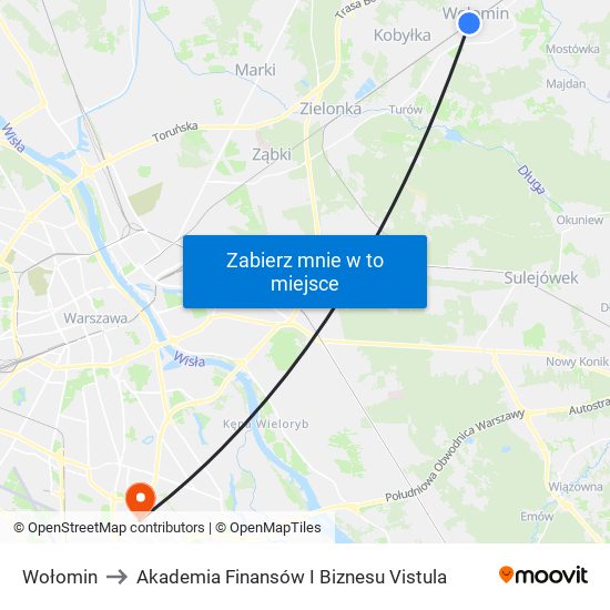 Wołomin to Akademia Finansów I Biznesu Vistula map