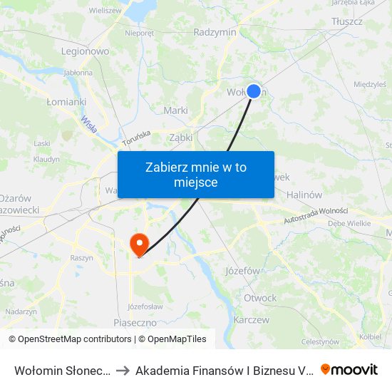 Wołomin Słoneczna to Akademia Finansów I Biznesu Vistula map