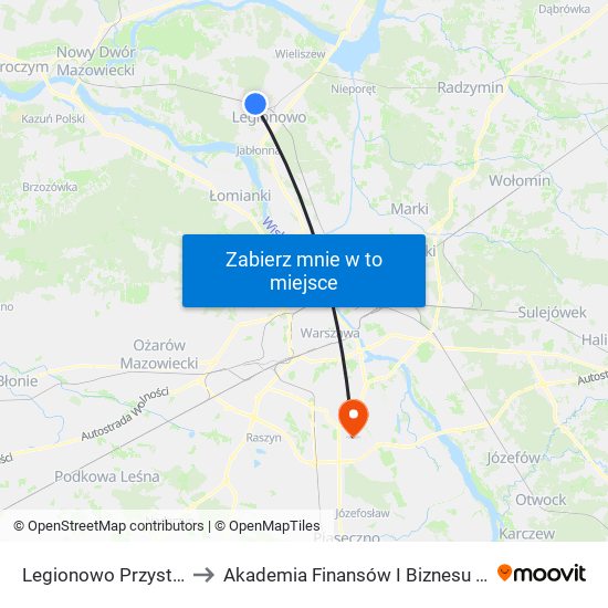 Legionowo Przystanek to Akademia Finansów I Biznesu Vistula map