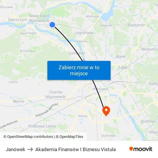 Janówek to Akademia Finansów I Biznesu Vistula map