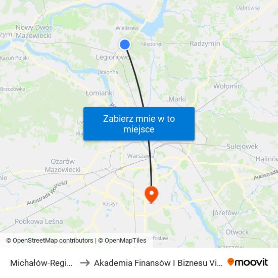 Michałów-Reginów to Akademia Finansów I Biznesu Vistula map