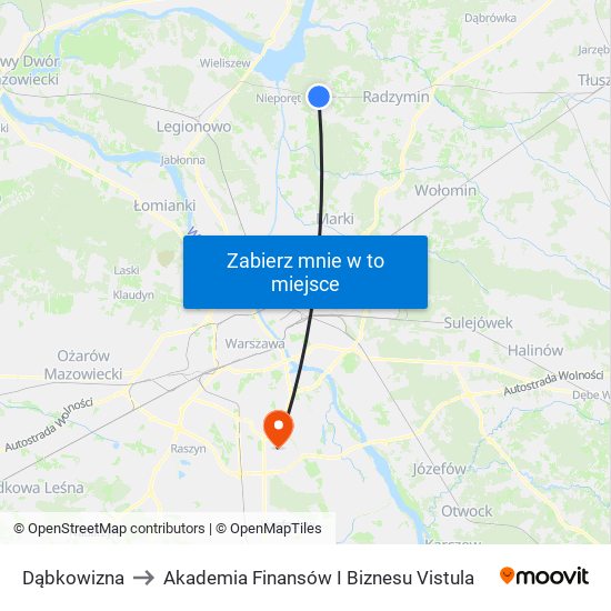 Dąbkowizna to Akademia Finansów I Biznesu Vistula map