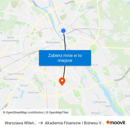 Warszawa Wileńska to Akademia Finansów I Biznesu Vistula map