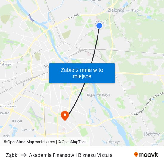 Ząbki to Akademia Finansów I Biznesu Vistula map