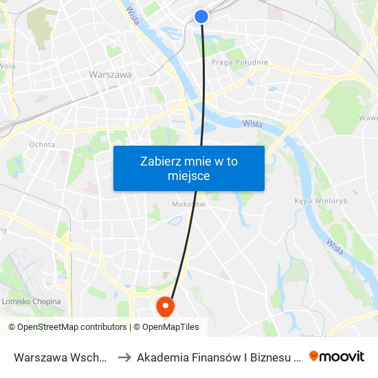 Warszawa Wschodnia to Akademia Finansów I Biznesu Vistula map