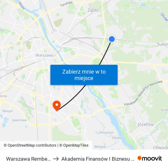 Warszawa Rembertów to Akademia Finansów I Biznesu Vistula map