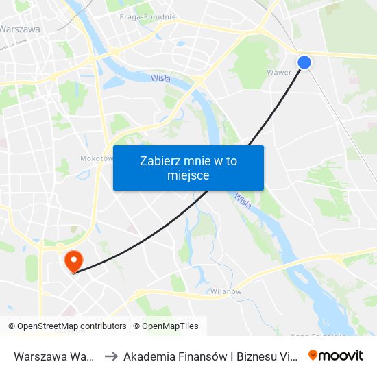 Warszawa Wawer to Akademia Finansów I Biznesu Vistula map
