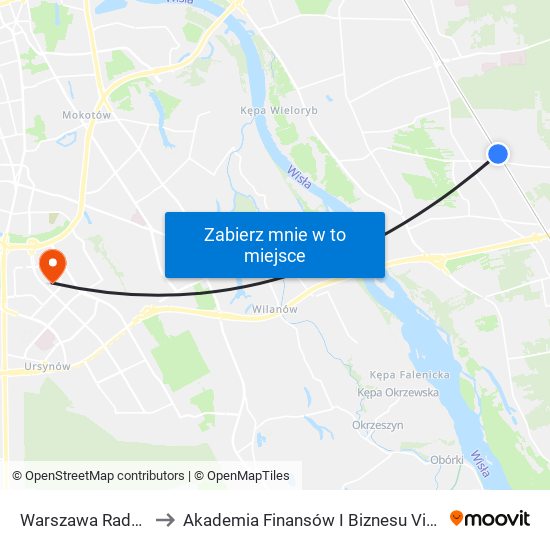 Warszawa Radość to Akademia Finansów I Biznesu Vistula map