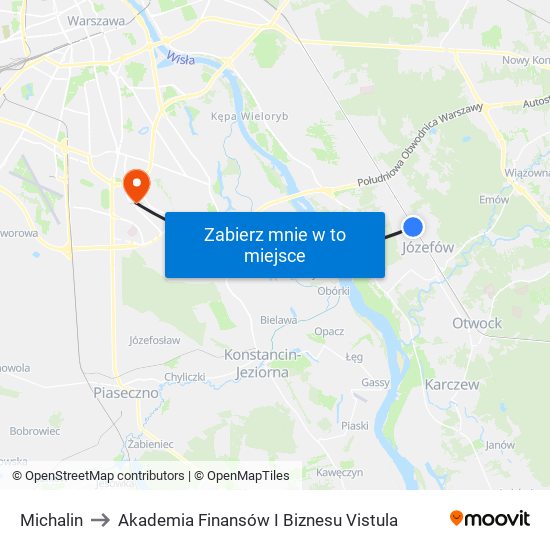 Michalin to Akademia Finansów I Biznesu Vistula map