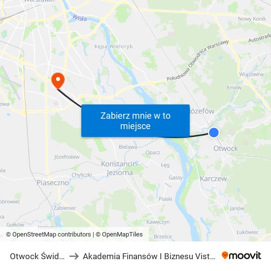 Otwock Świder to Akademia Finansów I Biznesu Vistula map