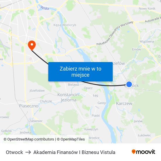 Otwock to Akademia Finansów I Biznesu Vistula map