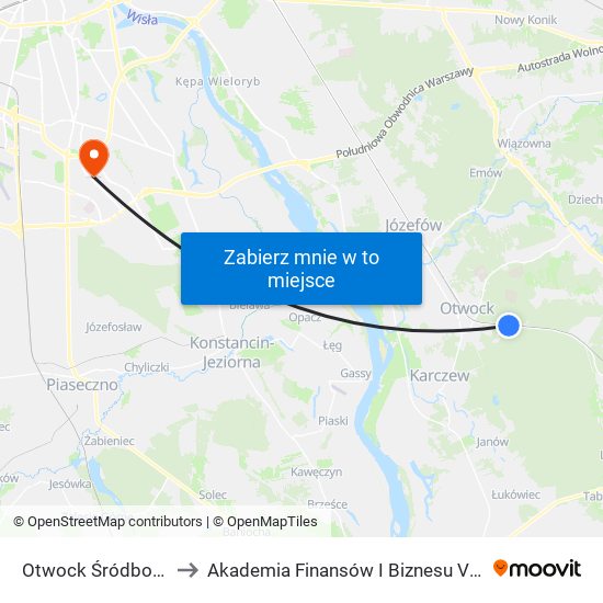 Otwock Śródborów to Akademia Finansów I Biznesu Vistula map