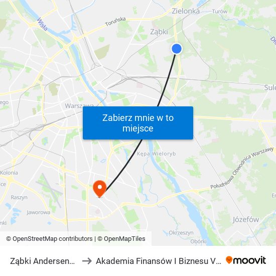 Ząbki Andersena 01 to Akademia Finansów I Biznesu Vistula map