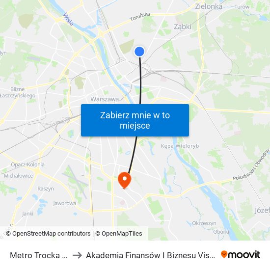 Metro Trocka 02 to Akademia Finansów I Biznesu Vistula map