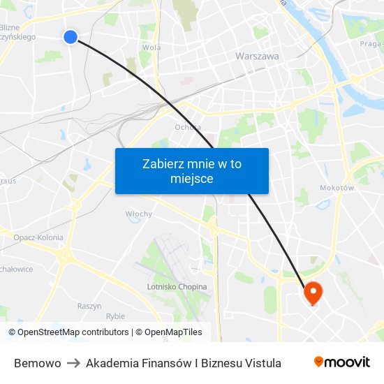 Bemowo to Akademia Finansów I Biznesu Vistula map