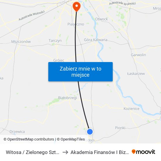 Witosa / Zielonego Sztandaru (Nż) to Akademia Finansów I Biznesu Vistula map