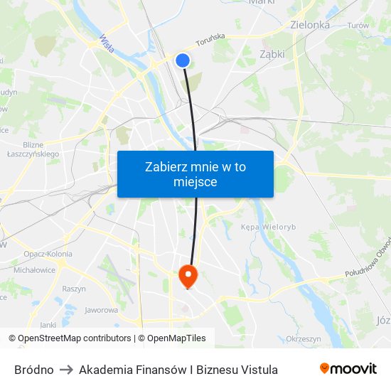 Bródno to Akademia Finansów I Biznesu Vistula map