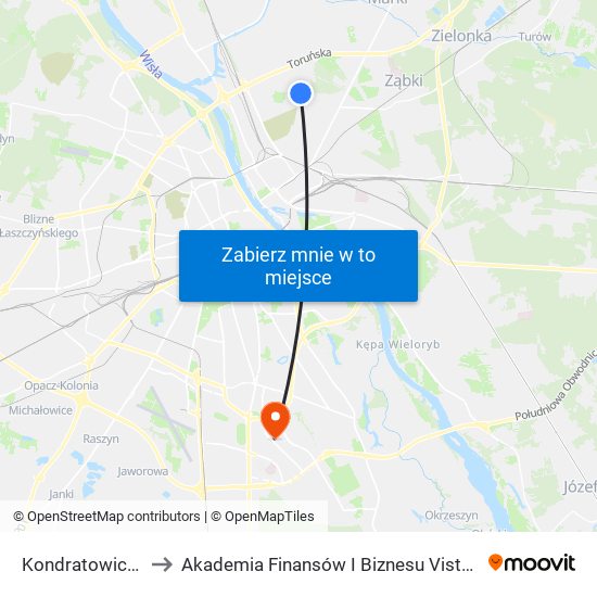 Kondratowicza to Akademia Finansów I Biznesu Vistula map