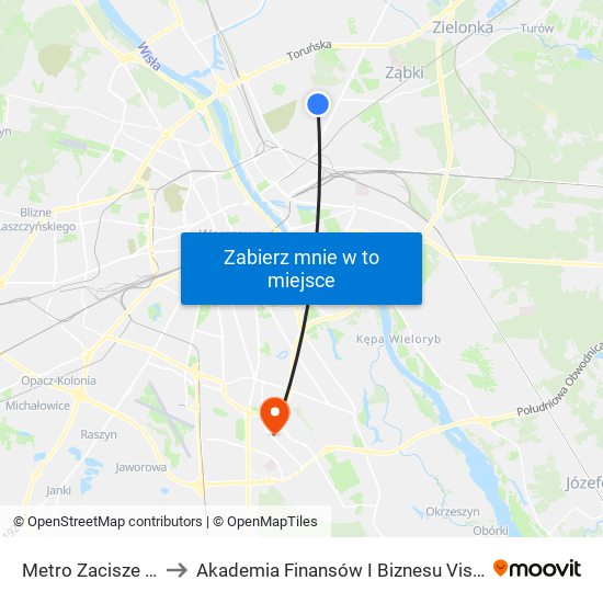 Metro Zacisze 01 to Akademia Finansów I Biznesu Vistula map