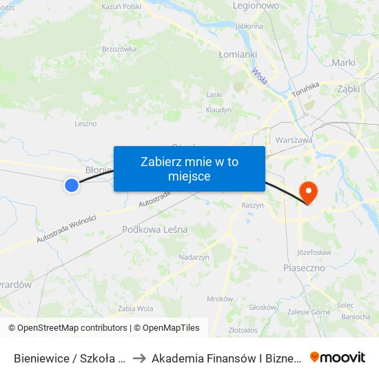 Bieniewice / Szkoła to Akademia Finansów I Biznesu Vistula map