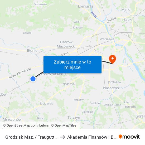 Grodzisk Maz. / Traugutta / Dw. PKP to Akademia Finansów I Biznesu Vistula map