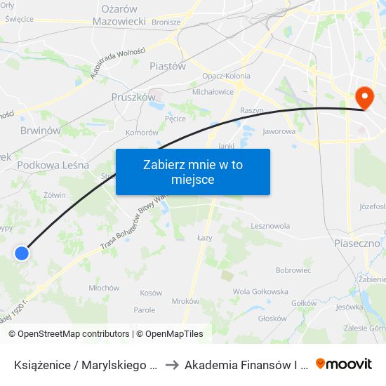 Książenice / Marylskiego / Agri-Rol (Nż) to Akademia Finansów I Biznesu Vistula map