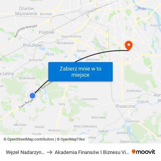 Węzeł Nadarzyn 01 to Akademia Finansów I Biznesu Vistula map