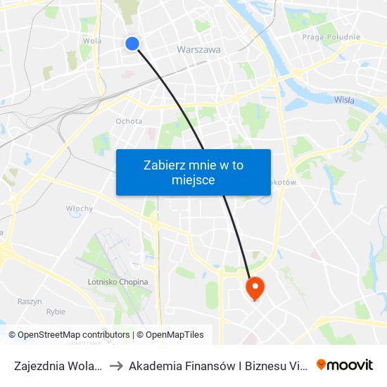 Zajezdnia Wola 03 to Akademia Finansów I Biznesu Vistula map