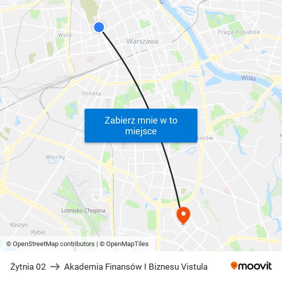 Żytnia 02 to Akademia Finansów I Biznesu Vistula map