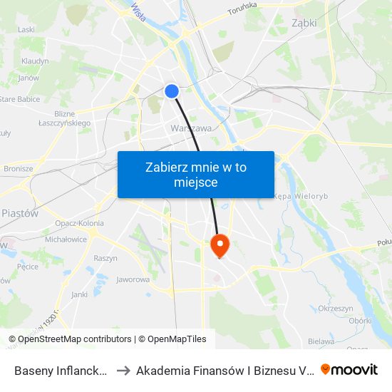 Baseny Inflancka 03 to Akademia Finansów I Biznesu Vistula map