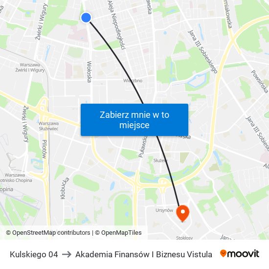 Kulskiego to Akademia Finansów I Biznesu Vistula map