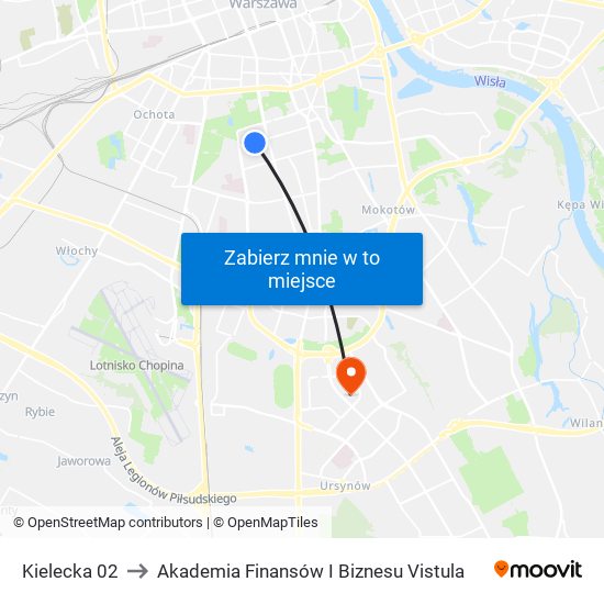 Kielecka to Akademia Finansów I Biznesu Vistula map