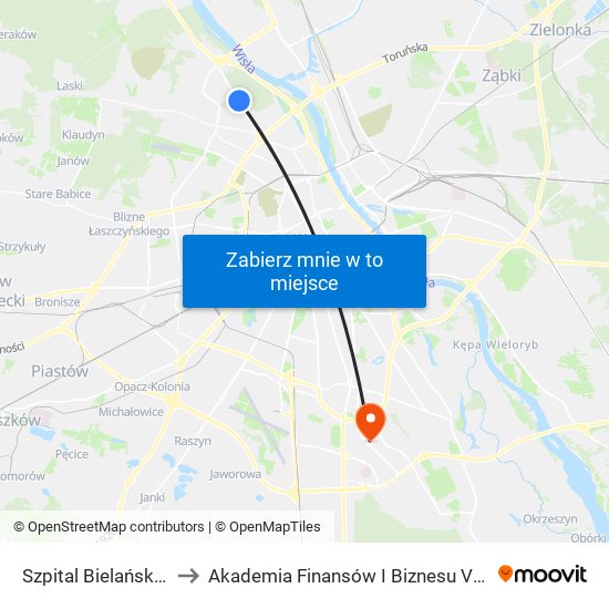 Szpital Bielański 03 to Akademia Finansów I Biznesu Vistula map