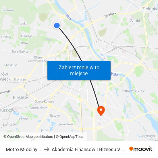 Metro Młociny 06 to Akademia Finansów I Biznesu Vistula map