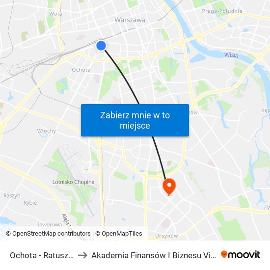 Ochota - Ratusz 01 to Akademia Finansów I Biznesu Vistula map