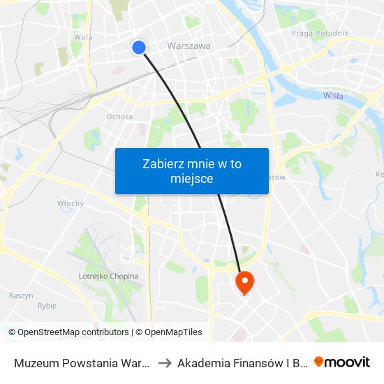 Muzeum Powstania Warszawskiego 06 to Akademia Finansów I Biznesu Vistula map