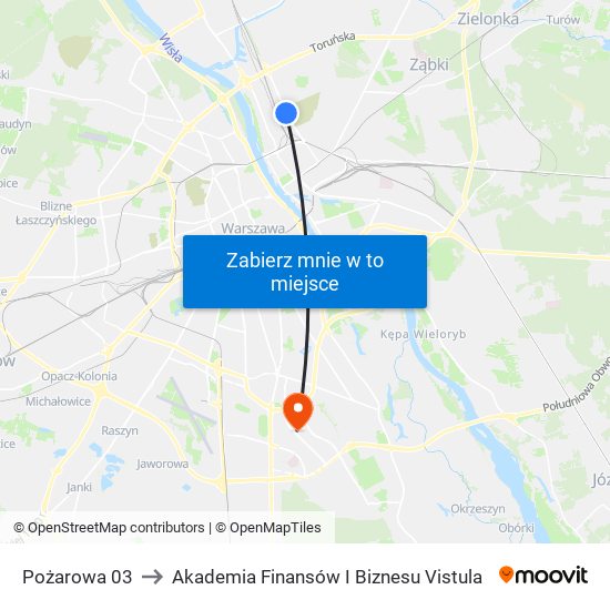 Pożarowa 03 to Akademia Finansów I Biznesu Vistula map