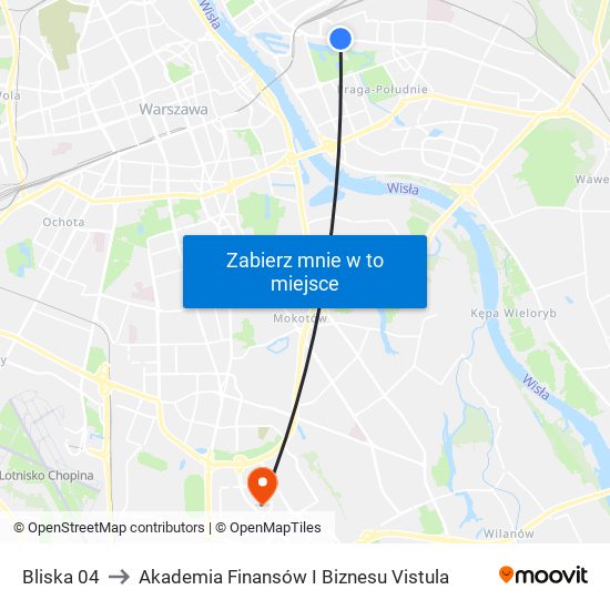 Bliska 04 to Akademia Finansów I Biznesu Vistula map