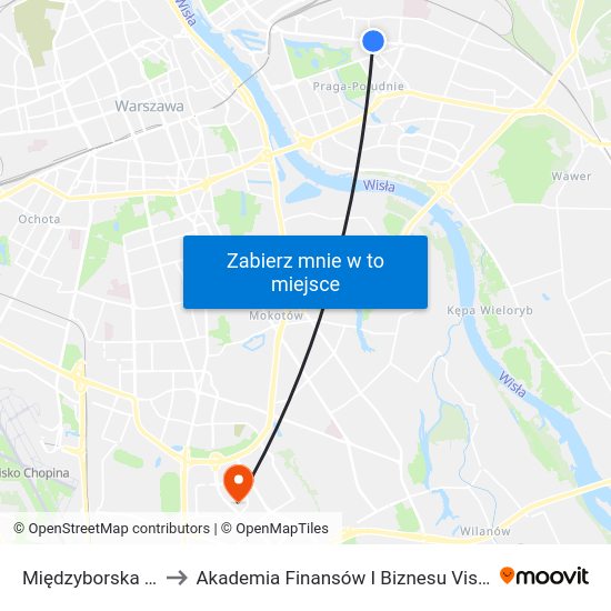 Międzyborska 04 to Akademia Finansów I Biznesu Vistula map