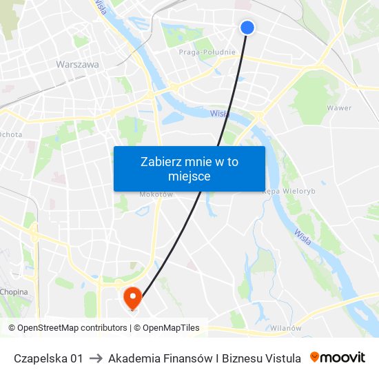 Czapelska 01 to Akademia Finansów I Biznesu Vistula map