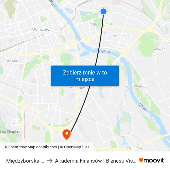 Międzyborska 03 to Akademia Finansów I Biznesu Vistula map