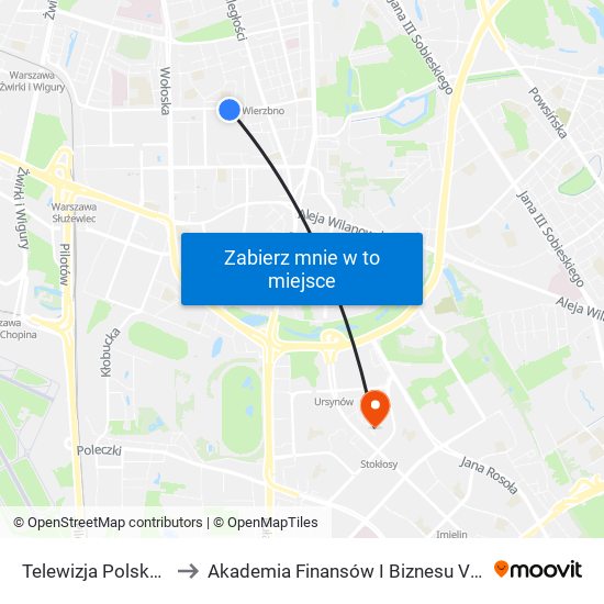 Telewizja Polska 03 to Akademia Finansów I Biznesu Vistula map