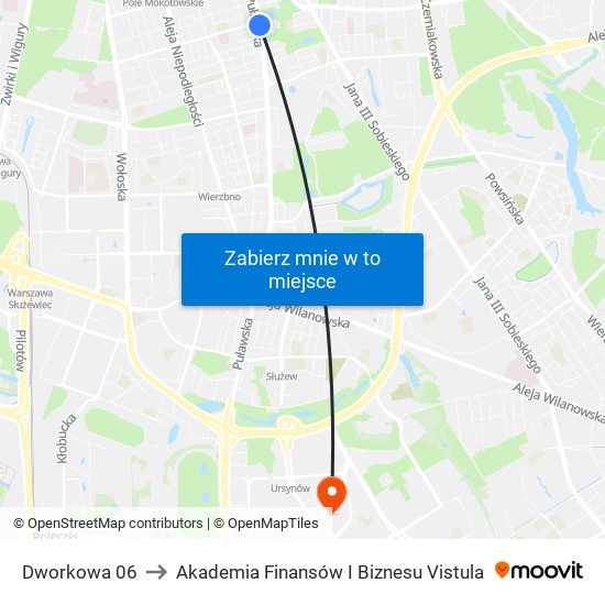 Dworkowa to Akademia Finansów I Biznesu Vistula map