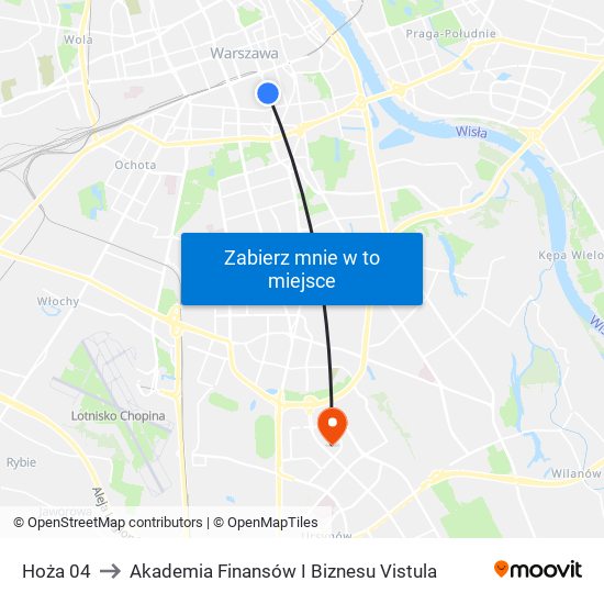 Hoża 04 to Akademia Finansów I Biznesu Vistula map