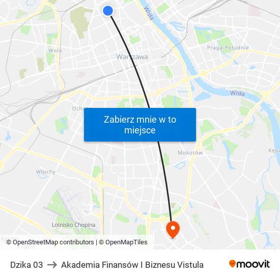 Dzika 03 to Akademia Finansów I Biznesu Vistula map