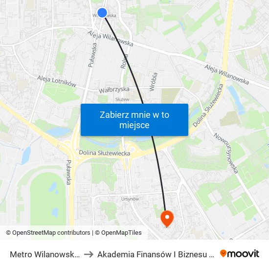 Metro Wilanowska 06 to Akademia Finansów I Biznesu Vistula map