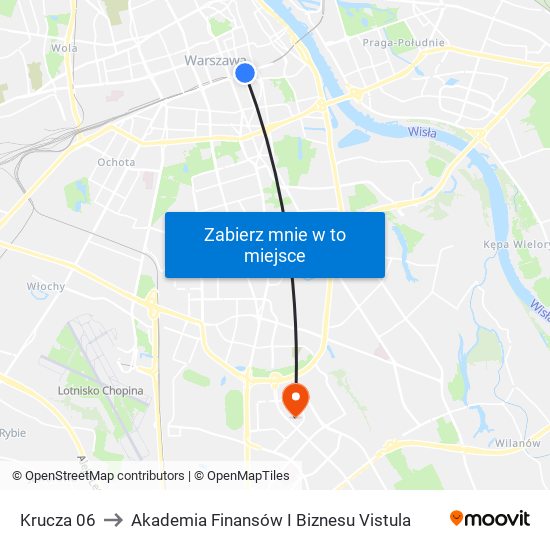 Krucza 06 to Akademia Finansów I Biznesu Vistula map